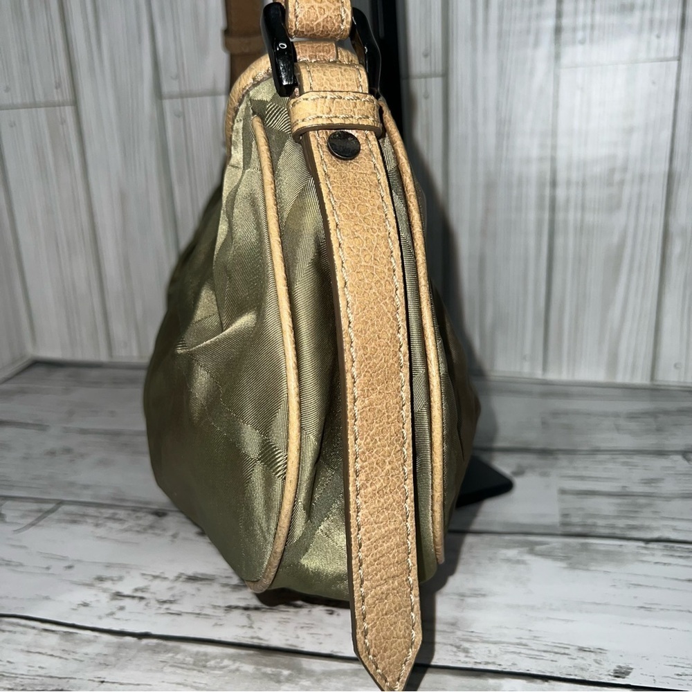 Burberry Shoulder Bag Olive Green Nylon Hobo Tote with Leather Trim - Picture 5 of 17
